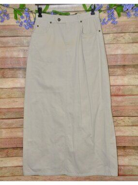 Liz Claiborne Lizwear Tan Khaki Denim Pencil Skirt Pockets Womens Size 8 Cotton